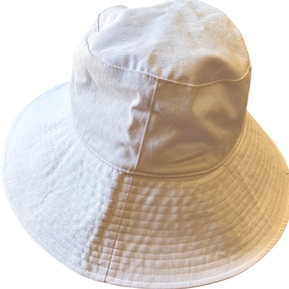 Wide Brim Bucket Hat Summer Sun Protection White Cotton Blend One Size - Picture 2 of 5